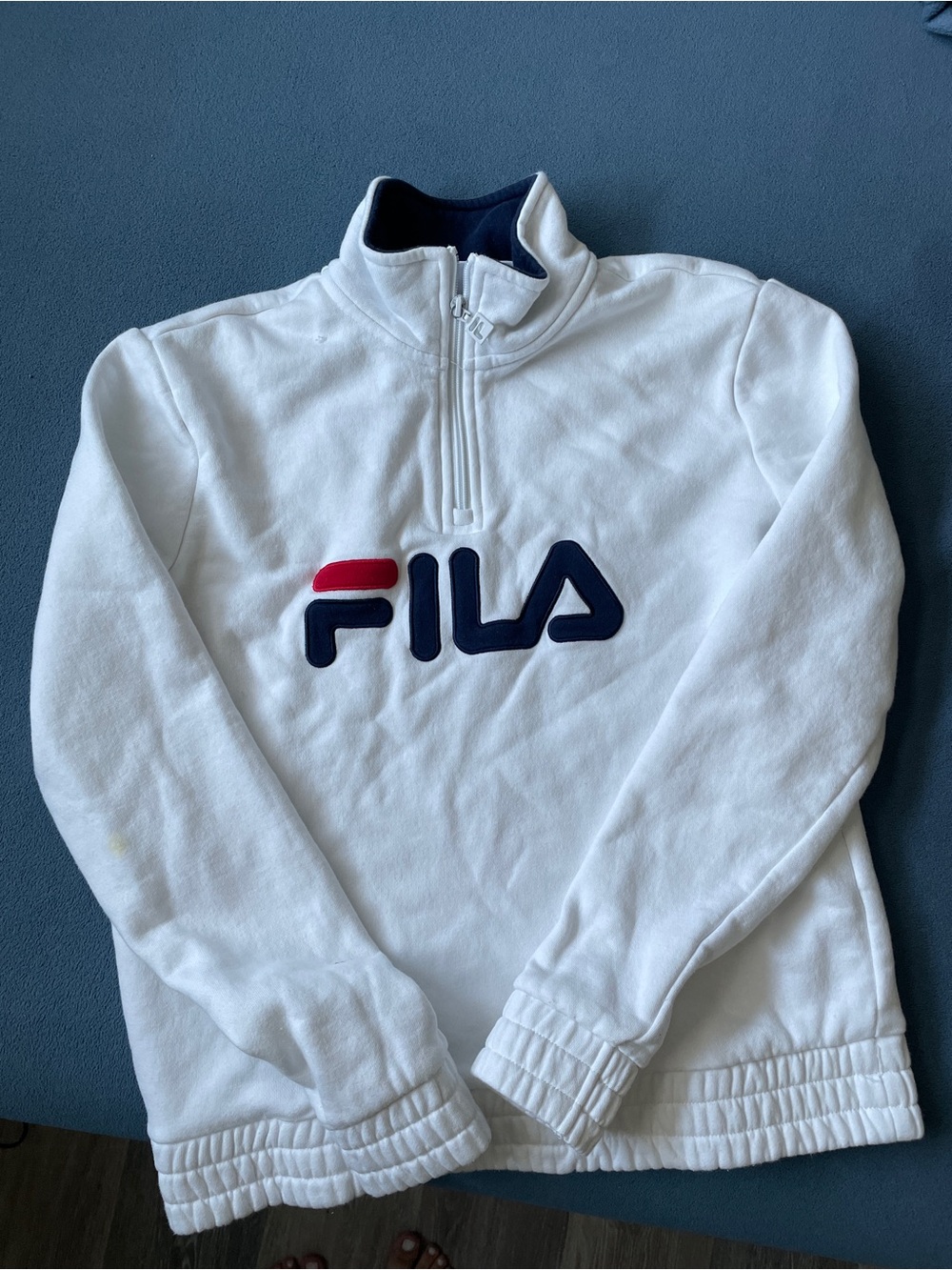 FILA White Pullover with Navy Trim and Red Logo Tag